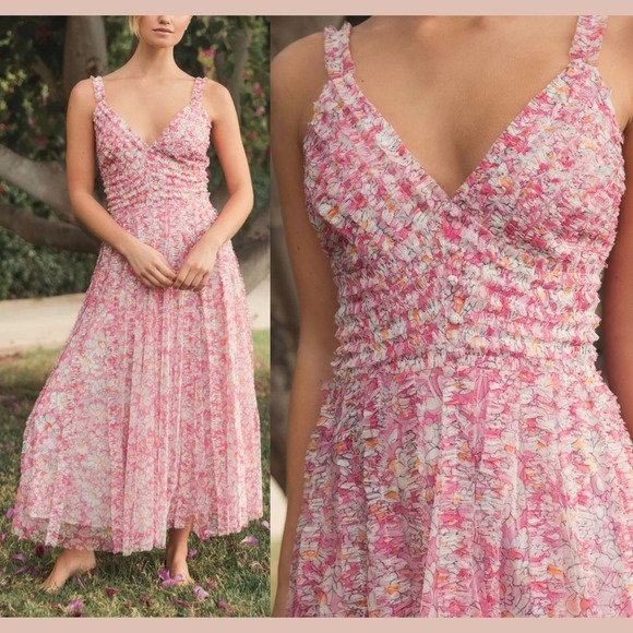 Mac Duggal Dresses & Skirts - NWT Mac Duggal [ 12 ] 8012 Floral V-Neck Floral A line Midi Dress In Pink #S1938